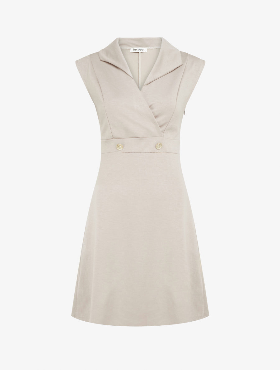 Robe évasée sans manches à col cache-coeur - Taupe - 1