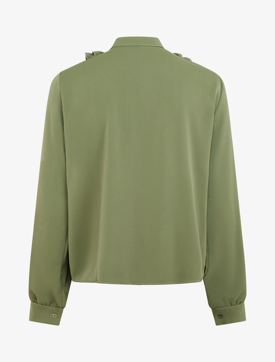 Blouse unie à col jabot - Kaki - 2