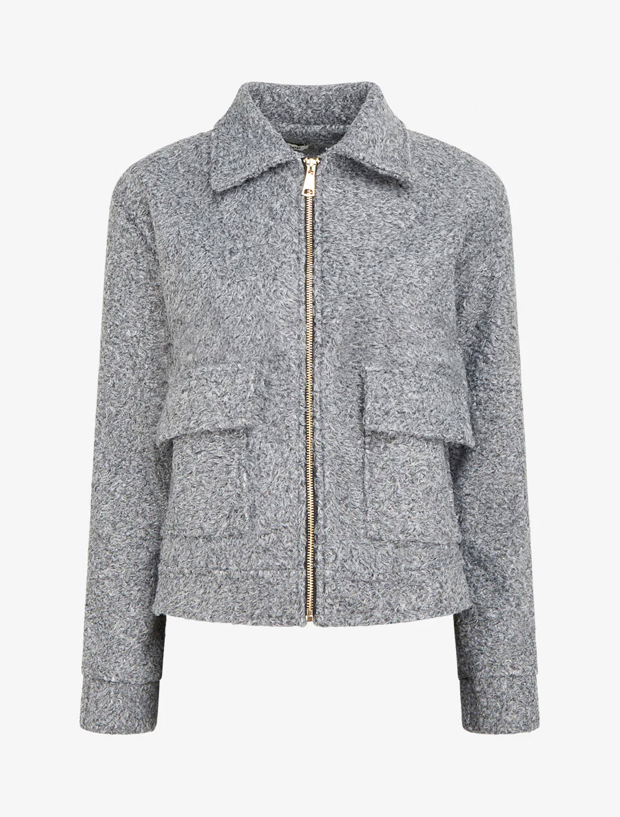 Veste effet laine bouclée zippée - Gris