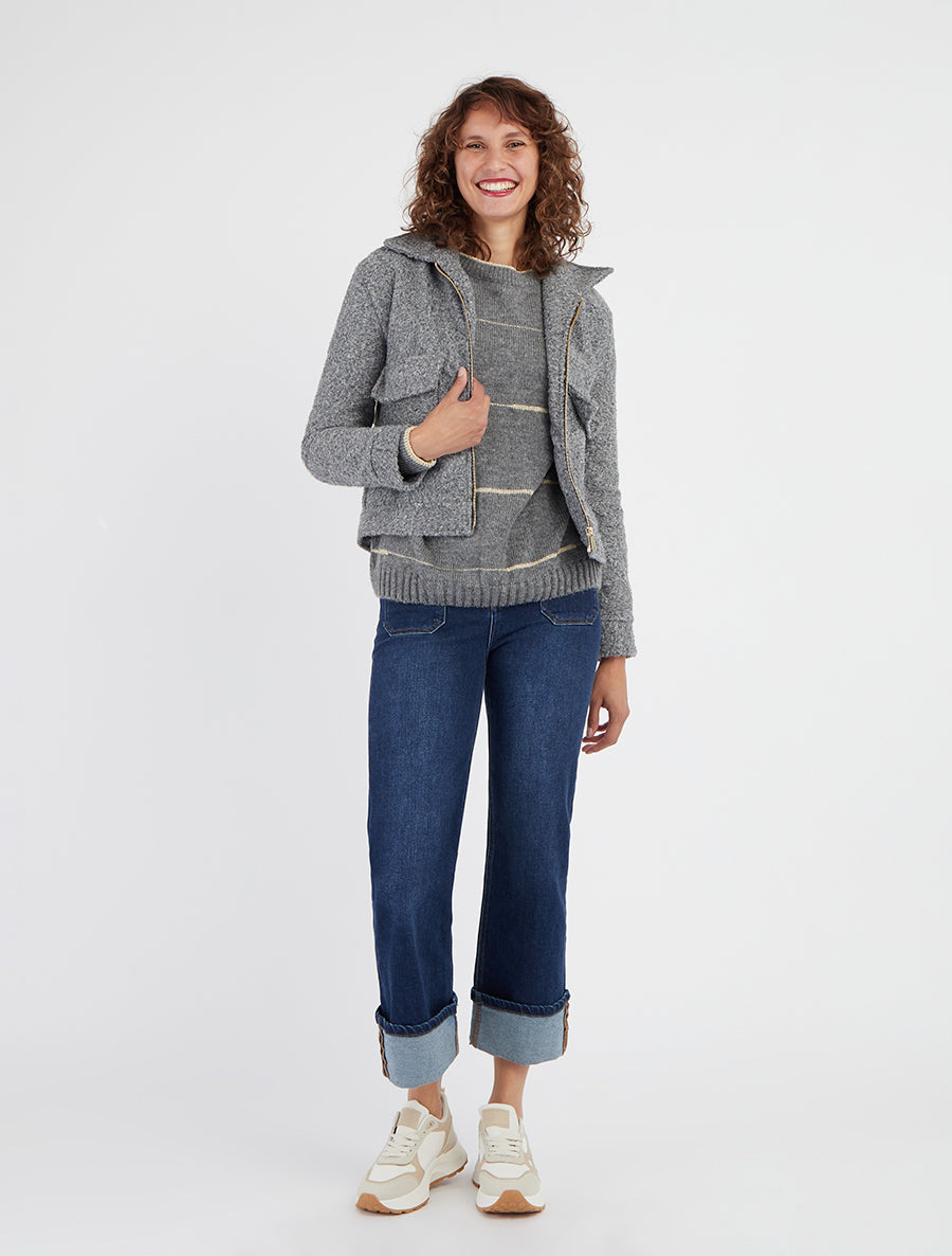 Veste effet laine bouclée zippée - Gris
