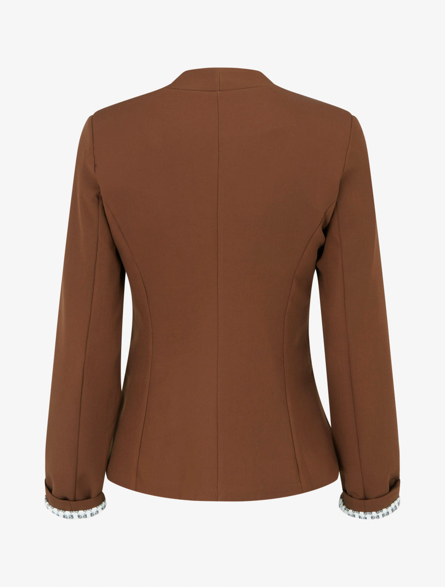 Veste épaulettes col droit doublée - Marron