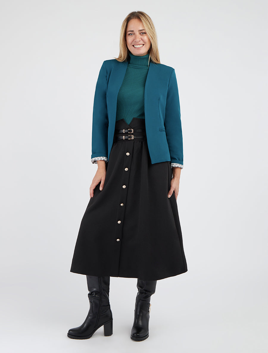 Veste épaulettes col droit - Bleu canard