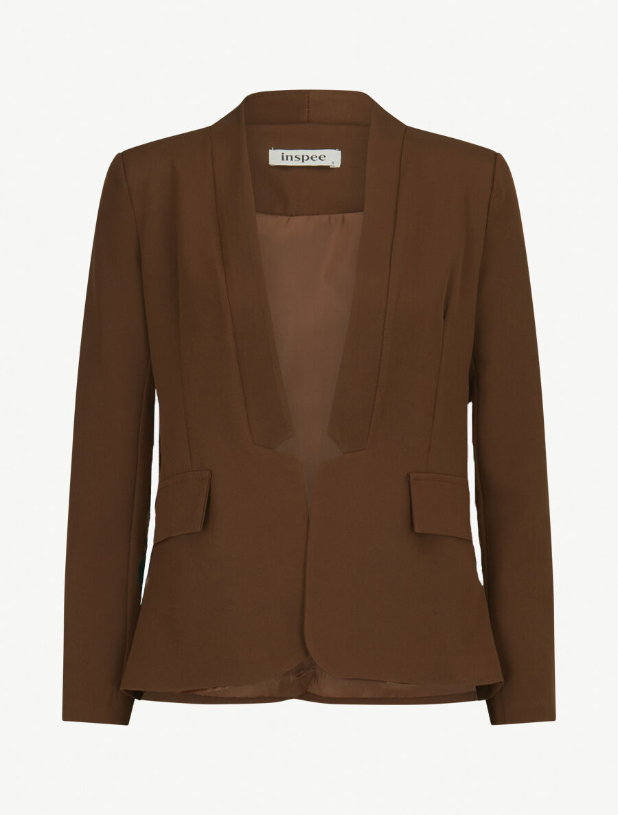 Veste à col droit et bord cranté - Marron - 1