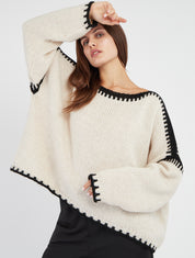 Pull oversize à bandes contrastées - Beige