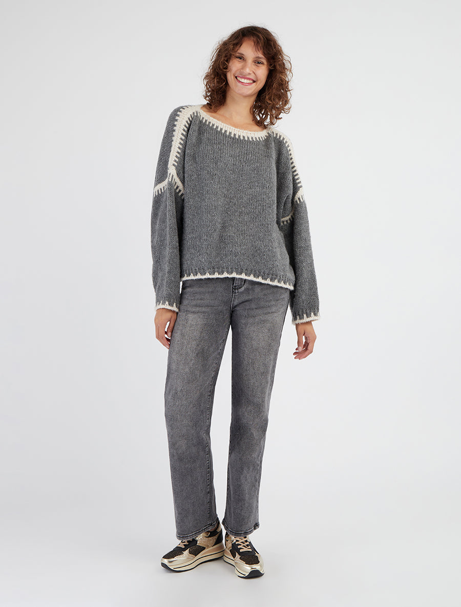 Pull oversize à bandes contrastées - Gris