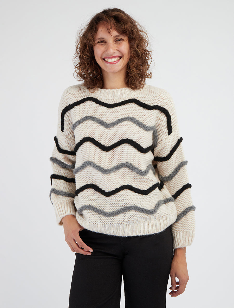 Pull en maille à motif vagues - Noir/gris