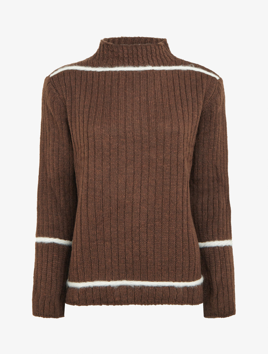 Pull uni à lignes constratantes - Marron - 1