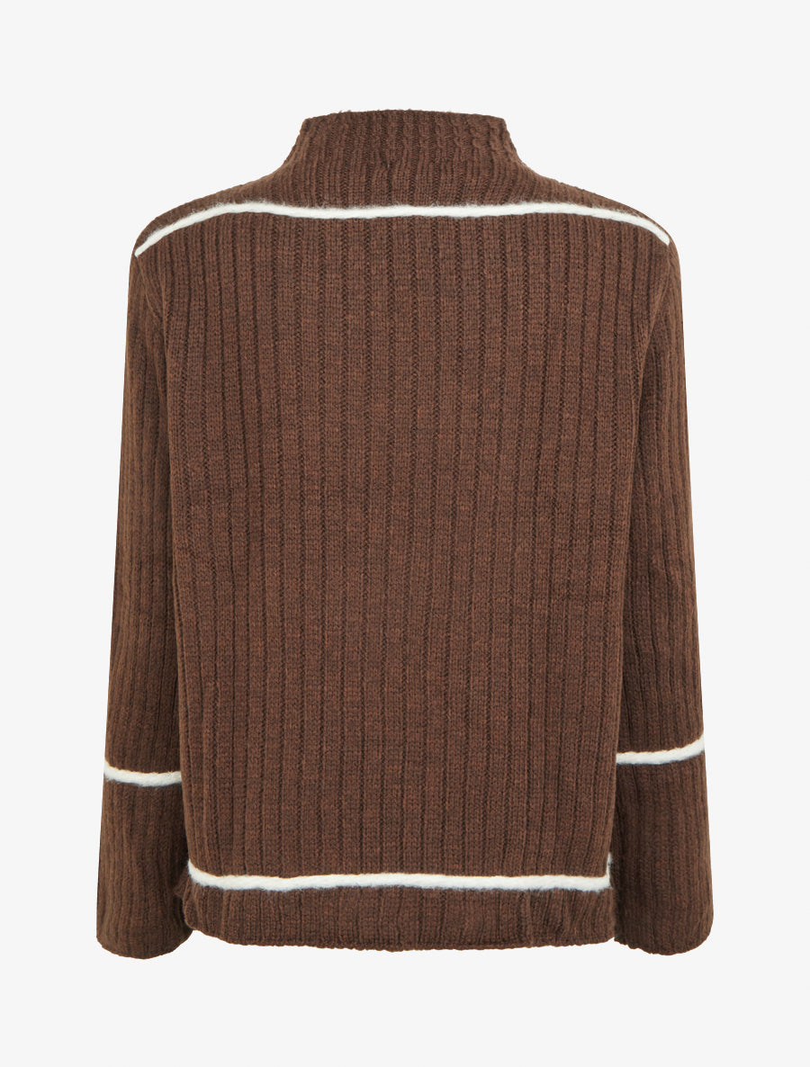 Pull uni à lignes constratantes - Marron - 2