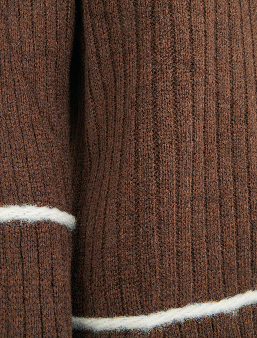 Pull uni à lignes constratantes - Marron - 3