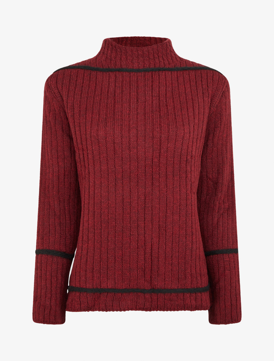 Pull uni à lignes constratantes - Bordeaux - 1