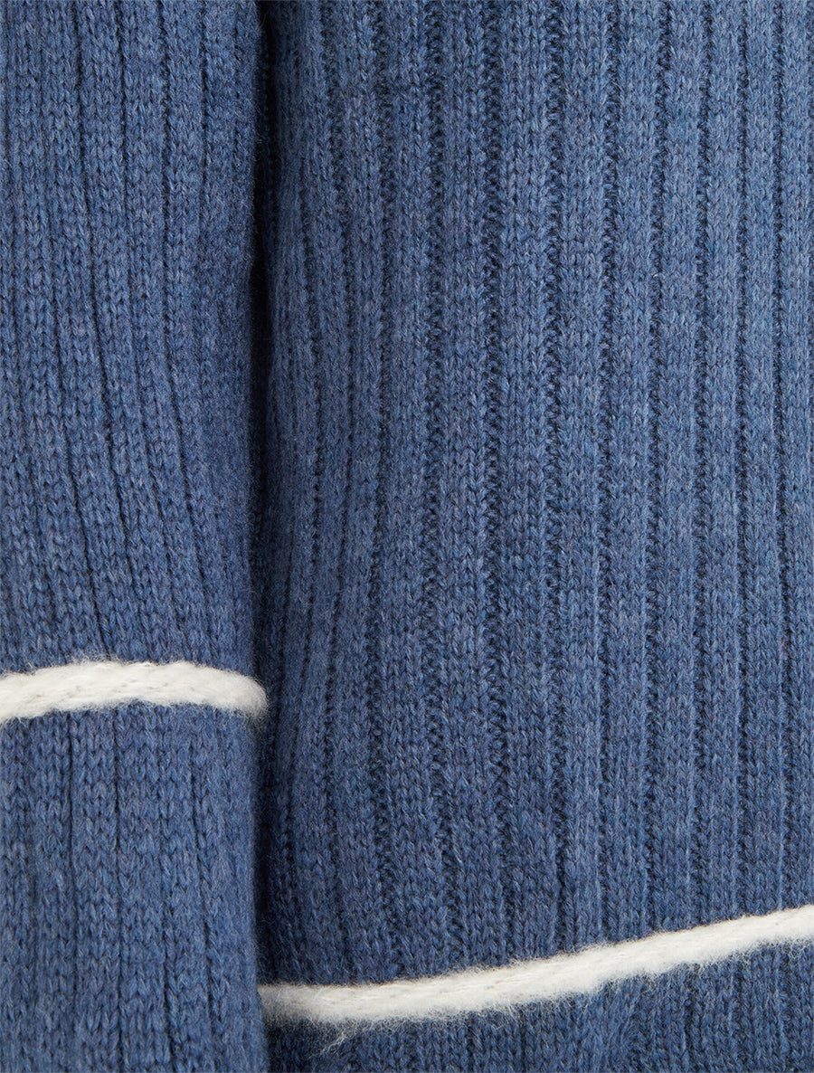 Pull uni à lignes constratantes - Bleu - 3