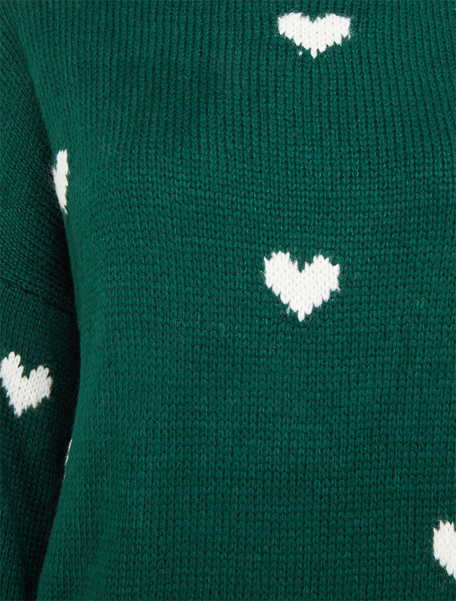 Pull en maille à motifs coeurs - Vert sapin - 3
