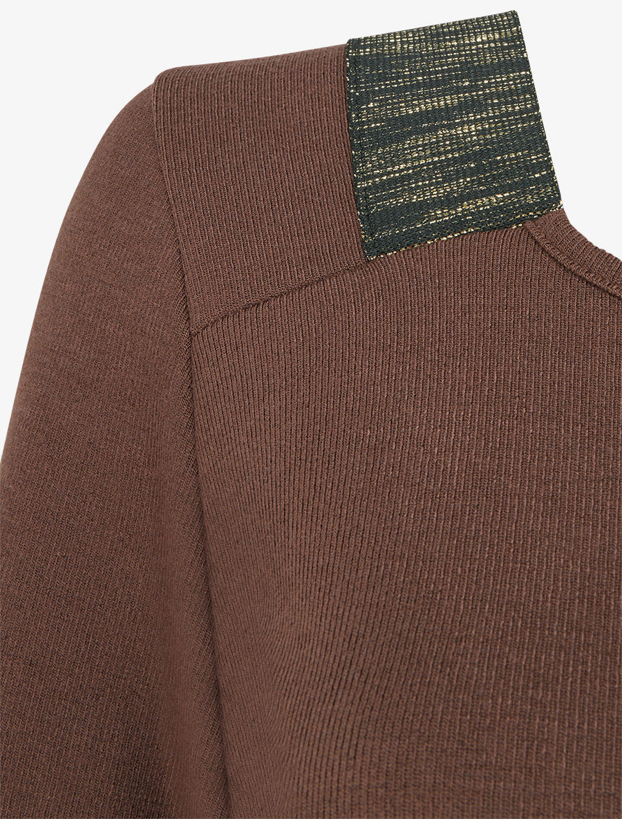 Pull en maille fine à bandes élastiquées - Marron - 3