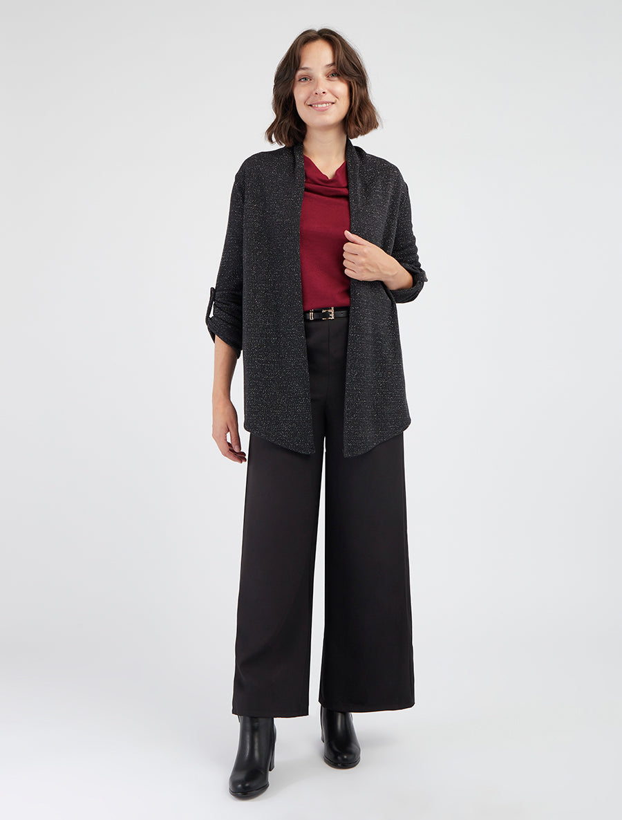 Gilet uni irisé à manches longues retroussables - Noir