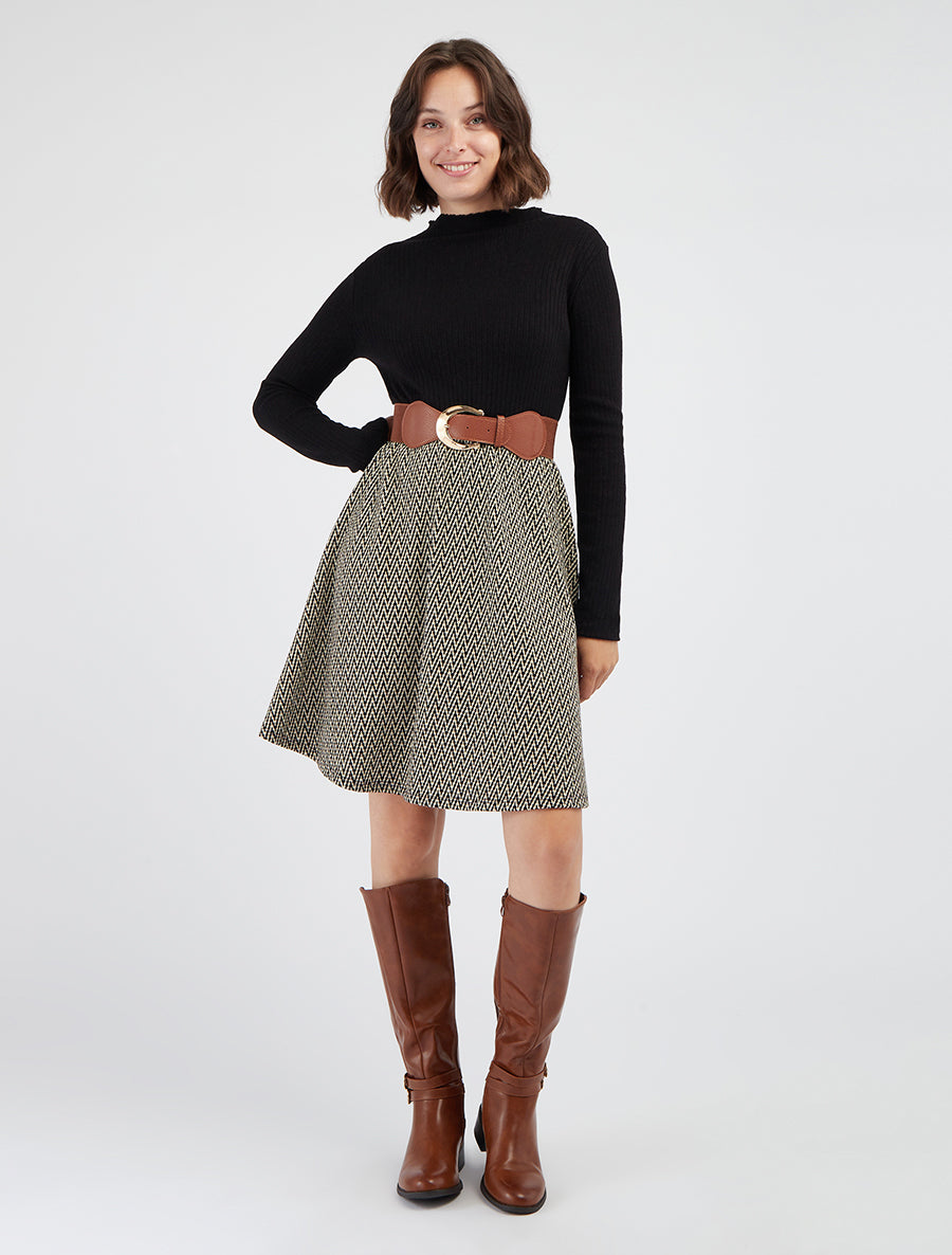 Robe pull col montant chevron irisé - Noir