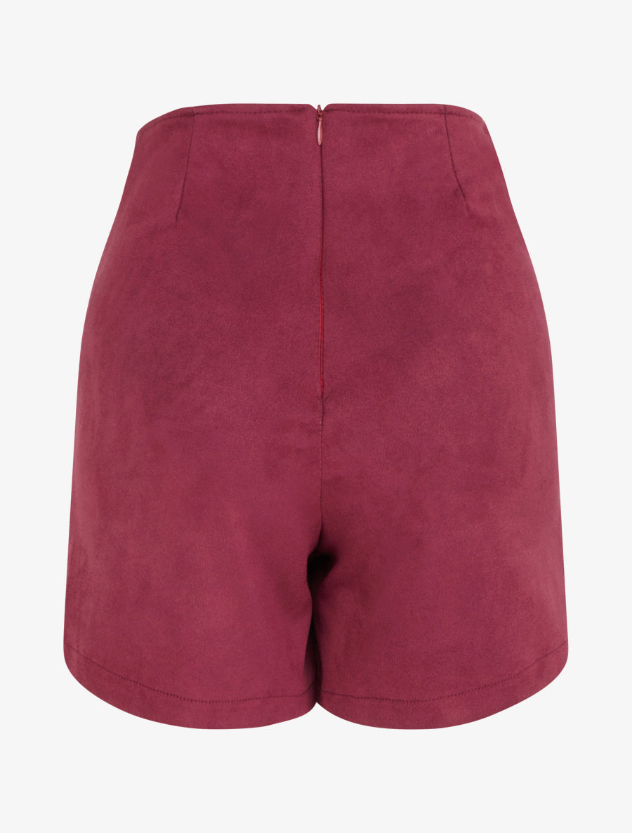 Jupe short taille haute suédine - Lie de vin