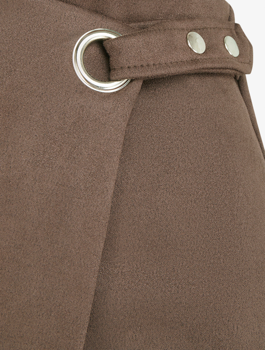 Jupe portefeuille suédine à œillet - Marron