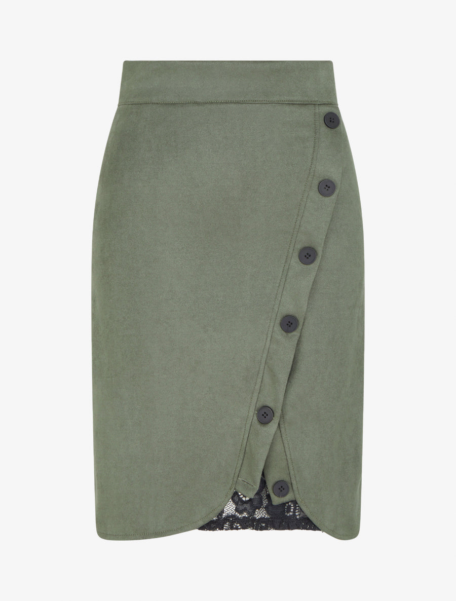Jupe en suédine à dentelle - Kaki - 1