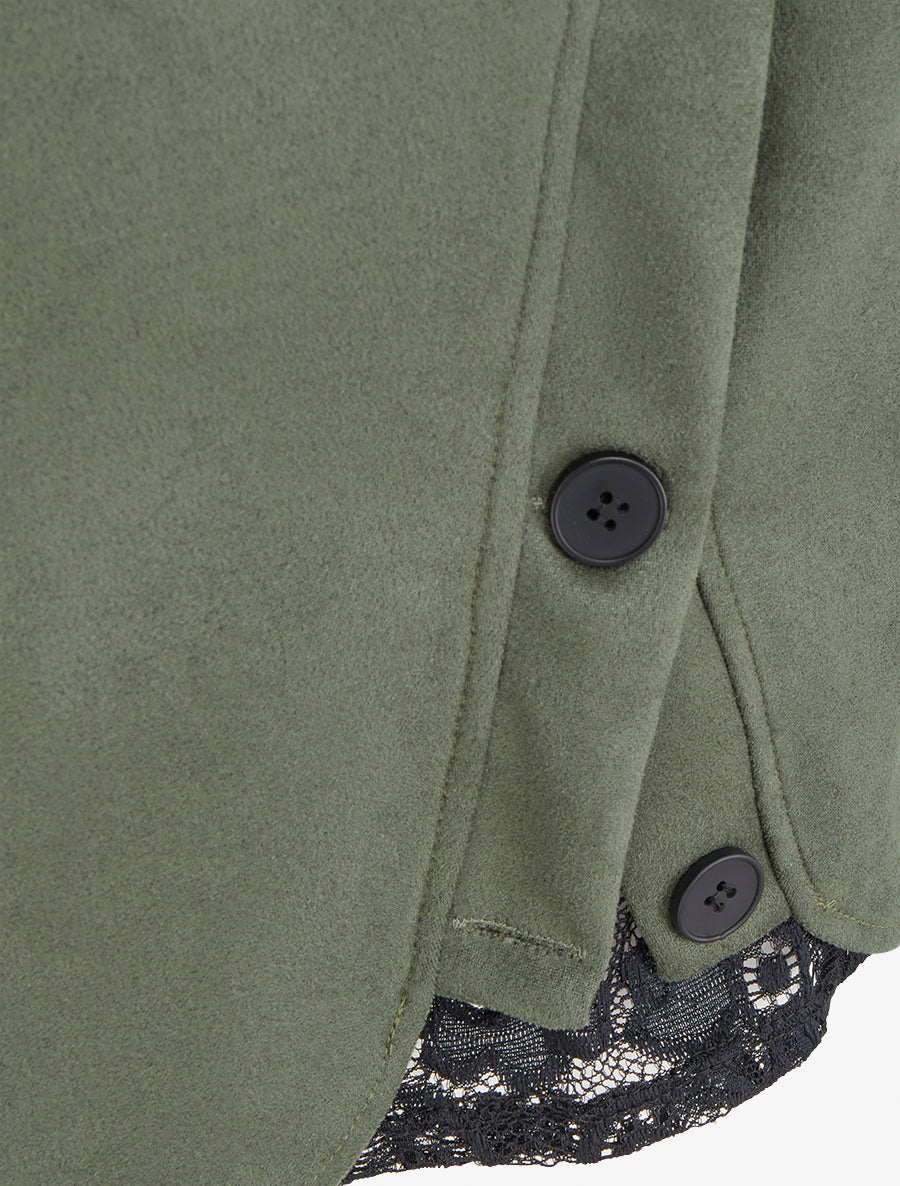 Jupe en suédine à dentelle - Kaki - 3