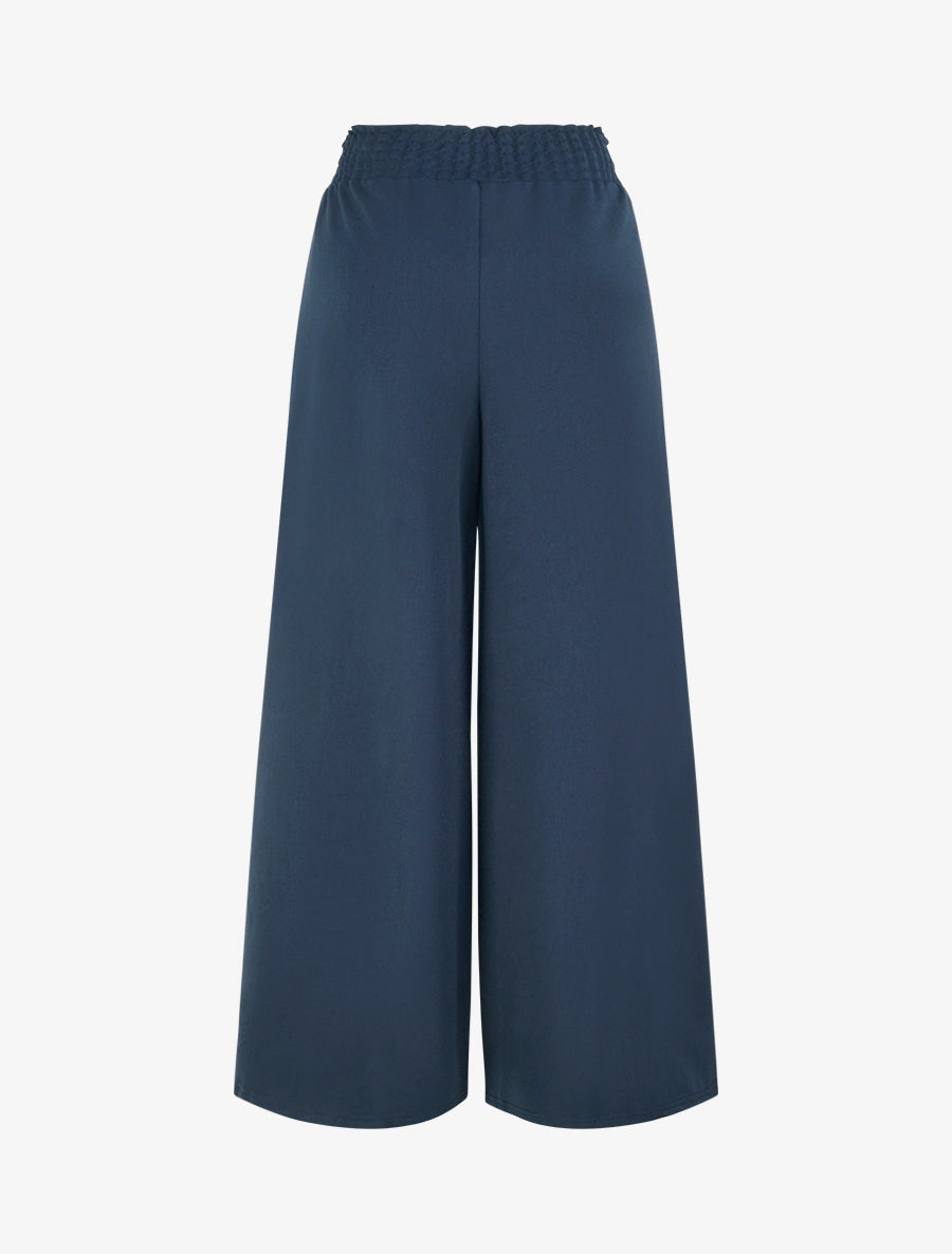 Pantalon palazzo taille froncée à anneaux - Marine - 2