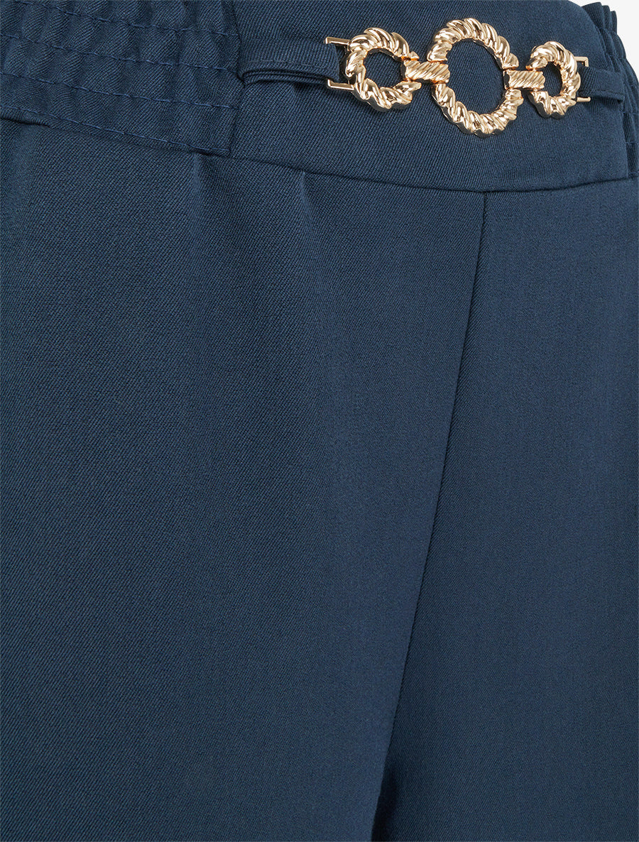 Pantalon palazzo taille froncée à anneaux - Marine - 3