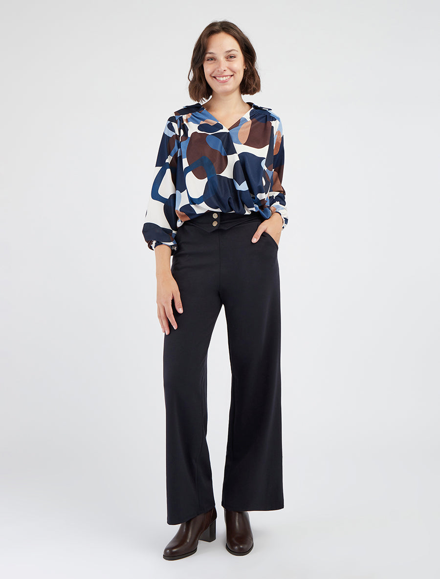 Pantalon droit taille haute à pans - Bleu nuit