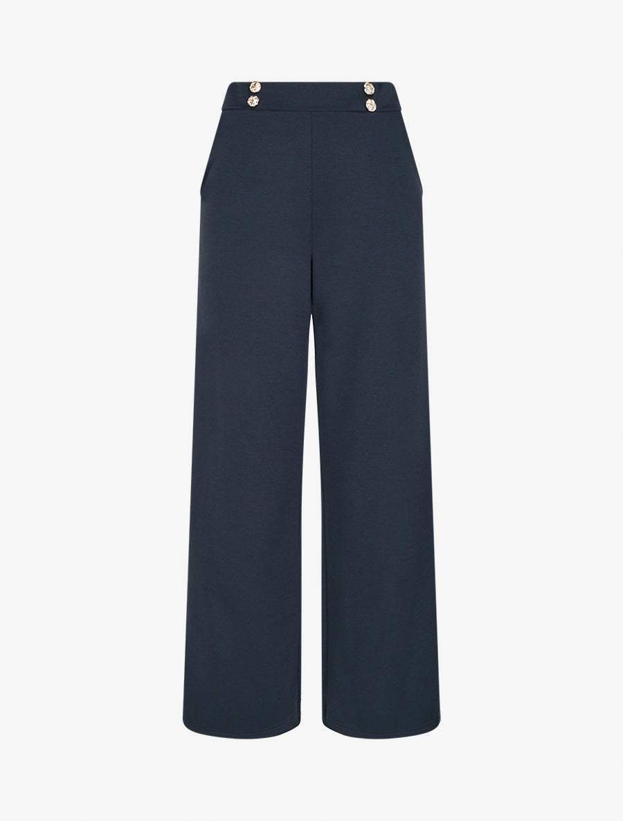 Pantalon fluide taille ornée de boutons - Bleu nuit - 1