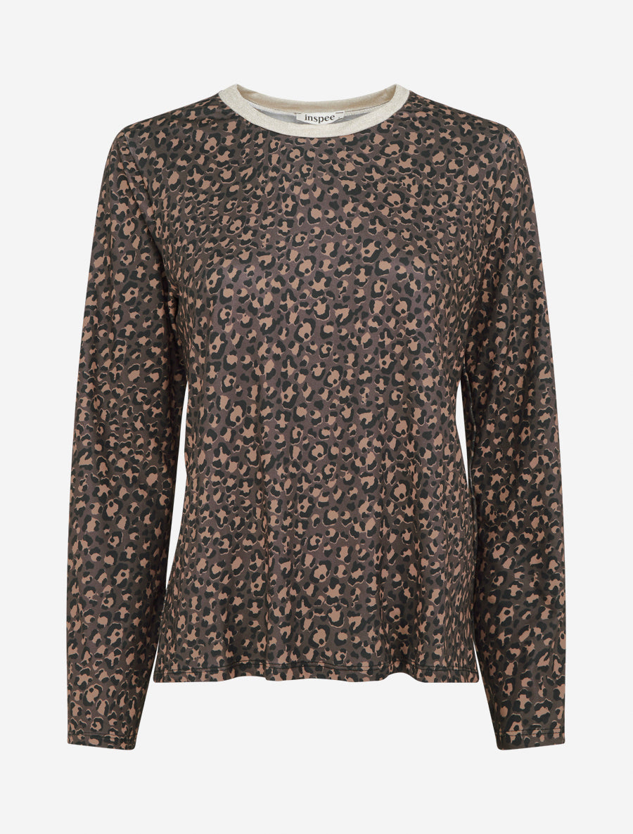 Top imprimé léopard à col rond irisé - Marron - 1