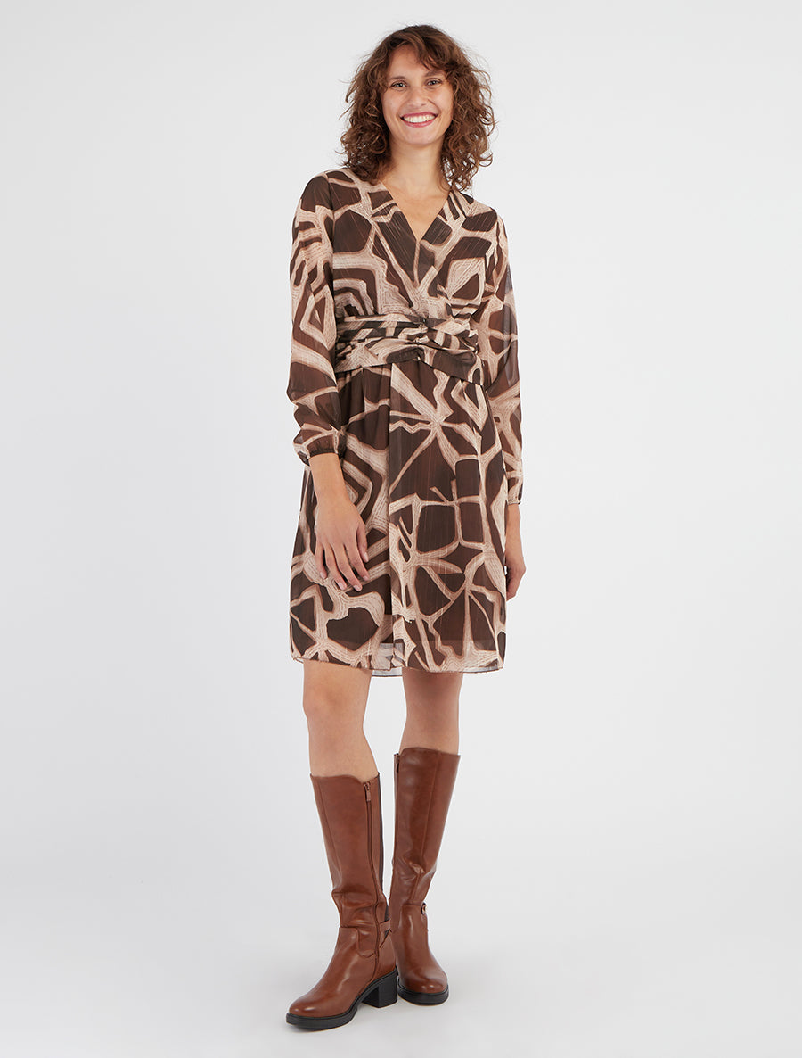 Robe cache-cœur rayures irisées - Marron