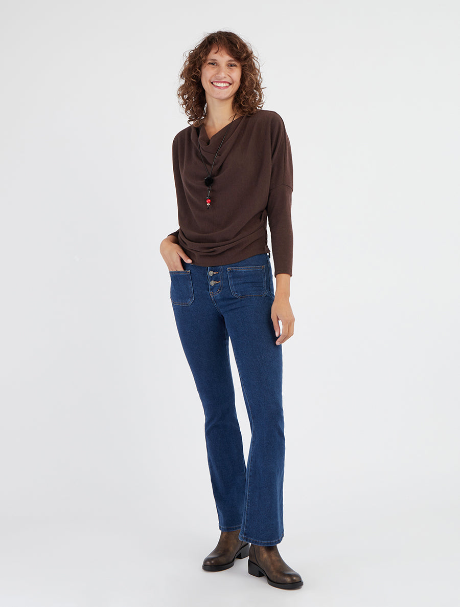 Pull coupe droite col bénitier - Marron