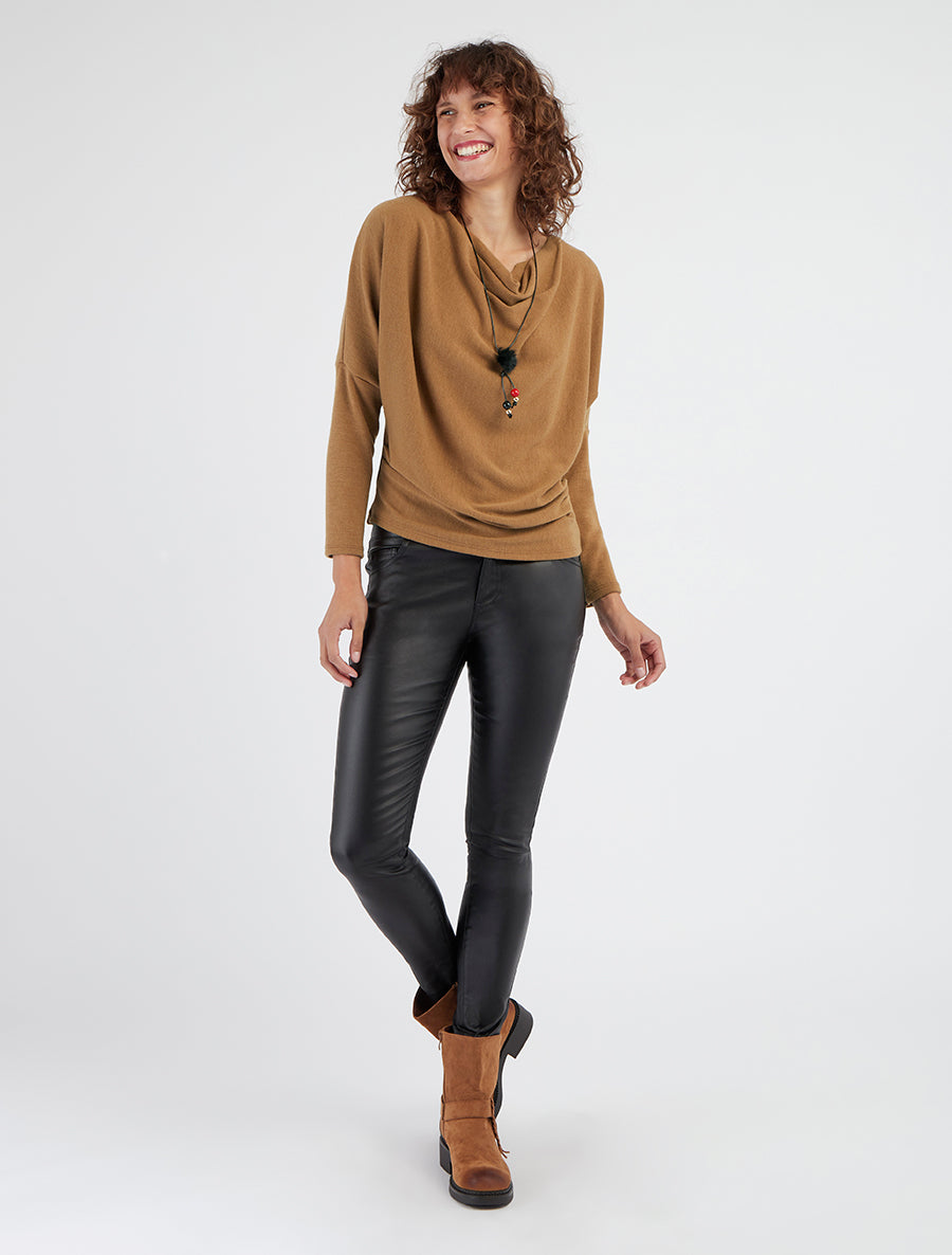 Pull col bénitier manches chauve-souris - Camel