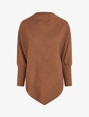 Poncho fin uni à manches longues - Marron - 1
