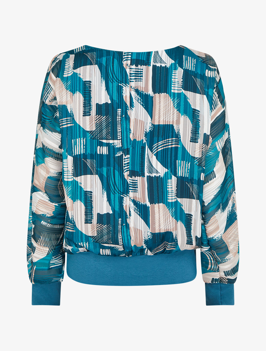 Blouse en voile imprimé fantaisie à détail irisé - Bleu canard - 2