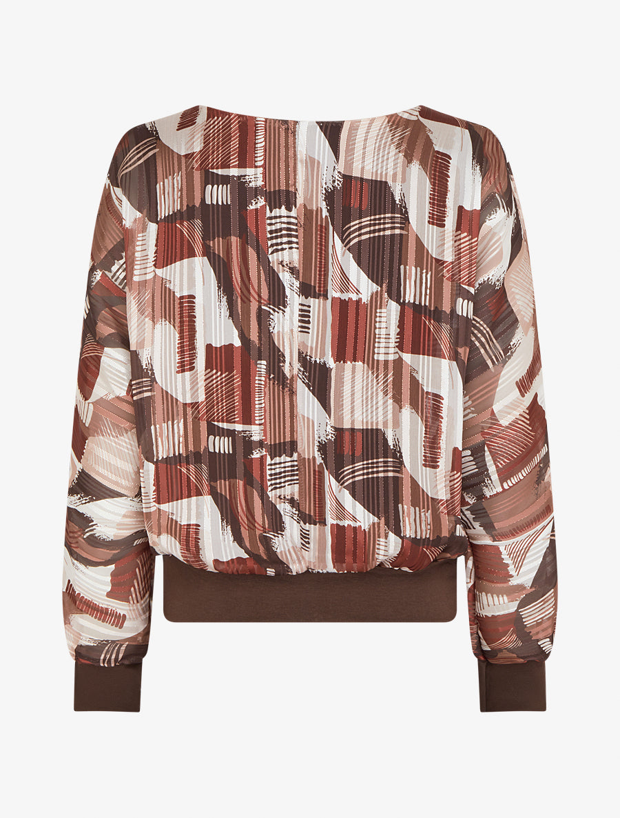 Blouse en voile imprimé fantaisie à détail irisé - Marron - 2