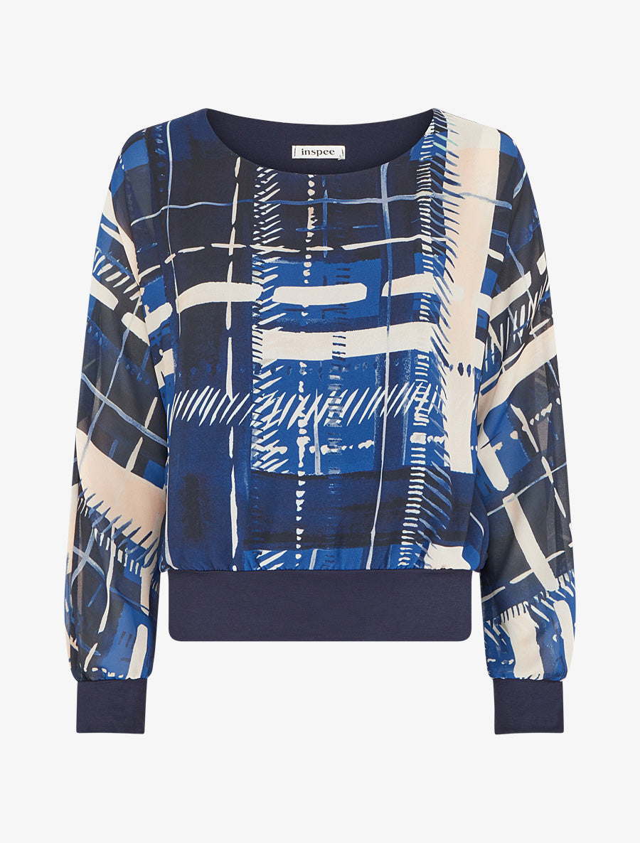 Blouse en voile imprimé abstrait - Marine - 1