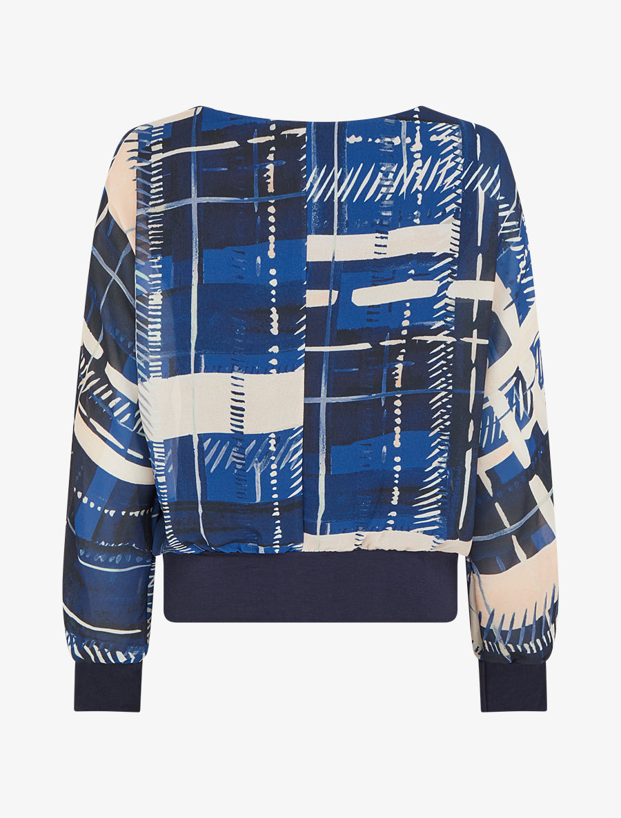 Blouse en voile imprimé abstrait - Marine - 2