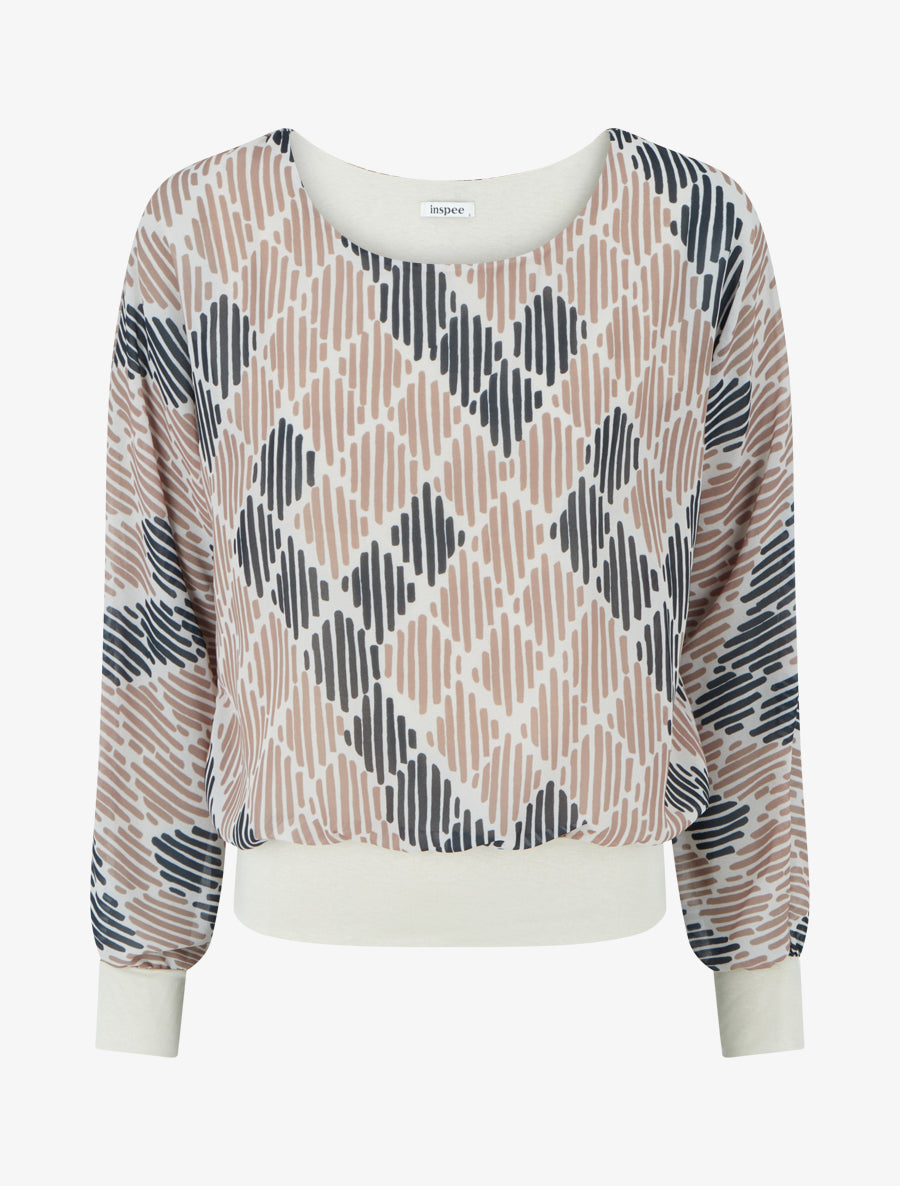 Blouse en voile imprimé graphique - Beige - 1