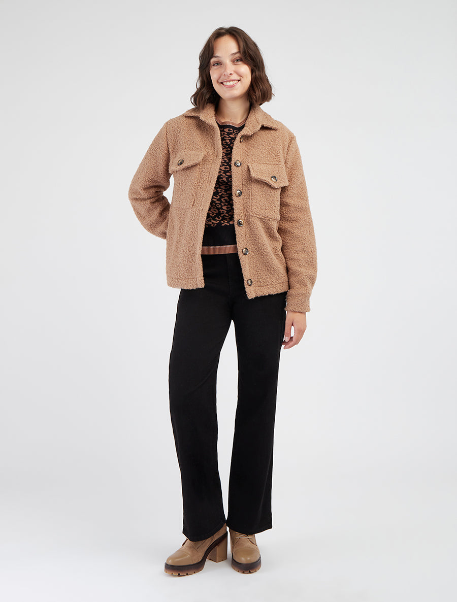 Veste laine bouclée coupe droite - Camel