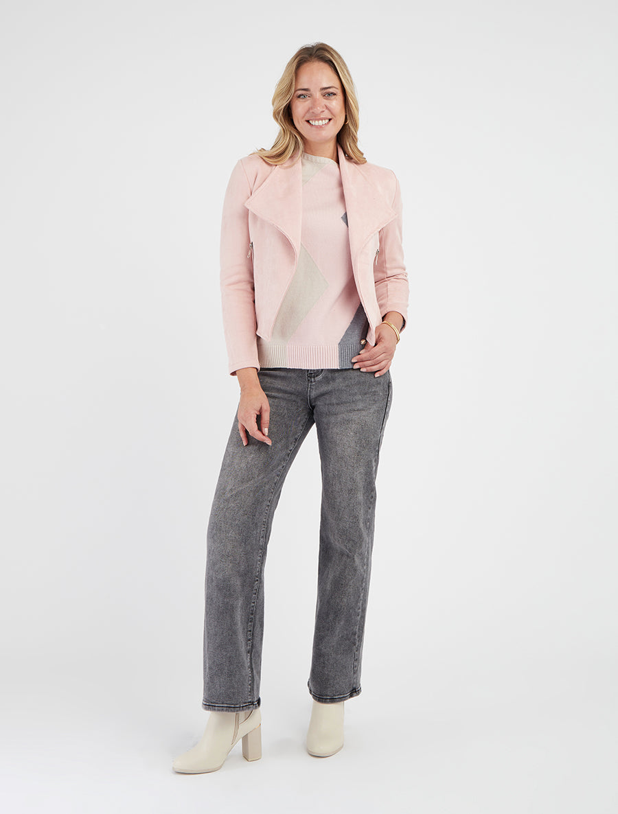 Veste suédine col droit poches zippées - Rose