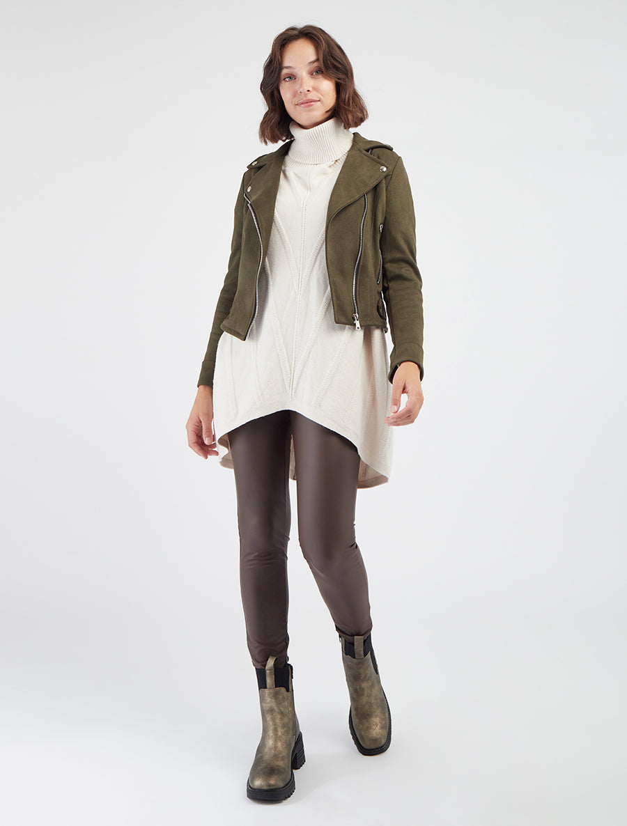 Veste suédine col cranté poches zippées - Kaki