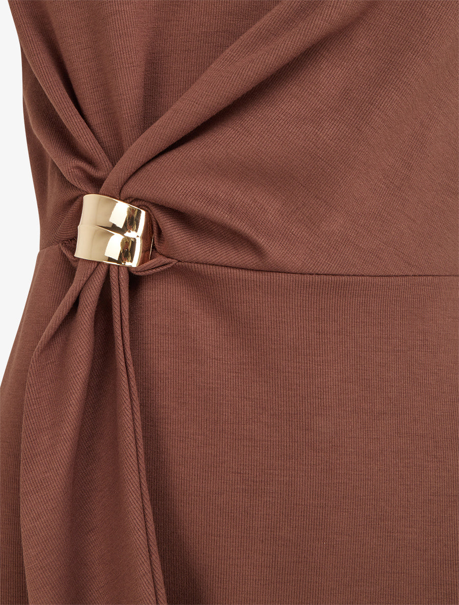 Robe sans manches évasée à lien et boucle - Marron - 3