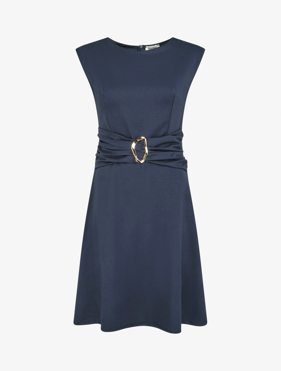 Robe evasée sans manches à boucle - Marine - 1