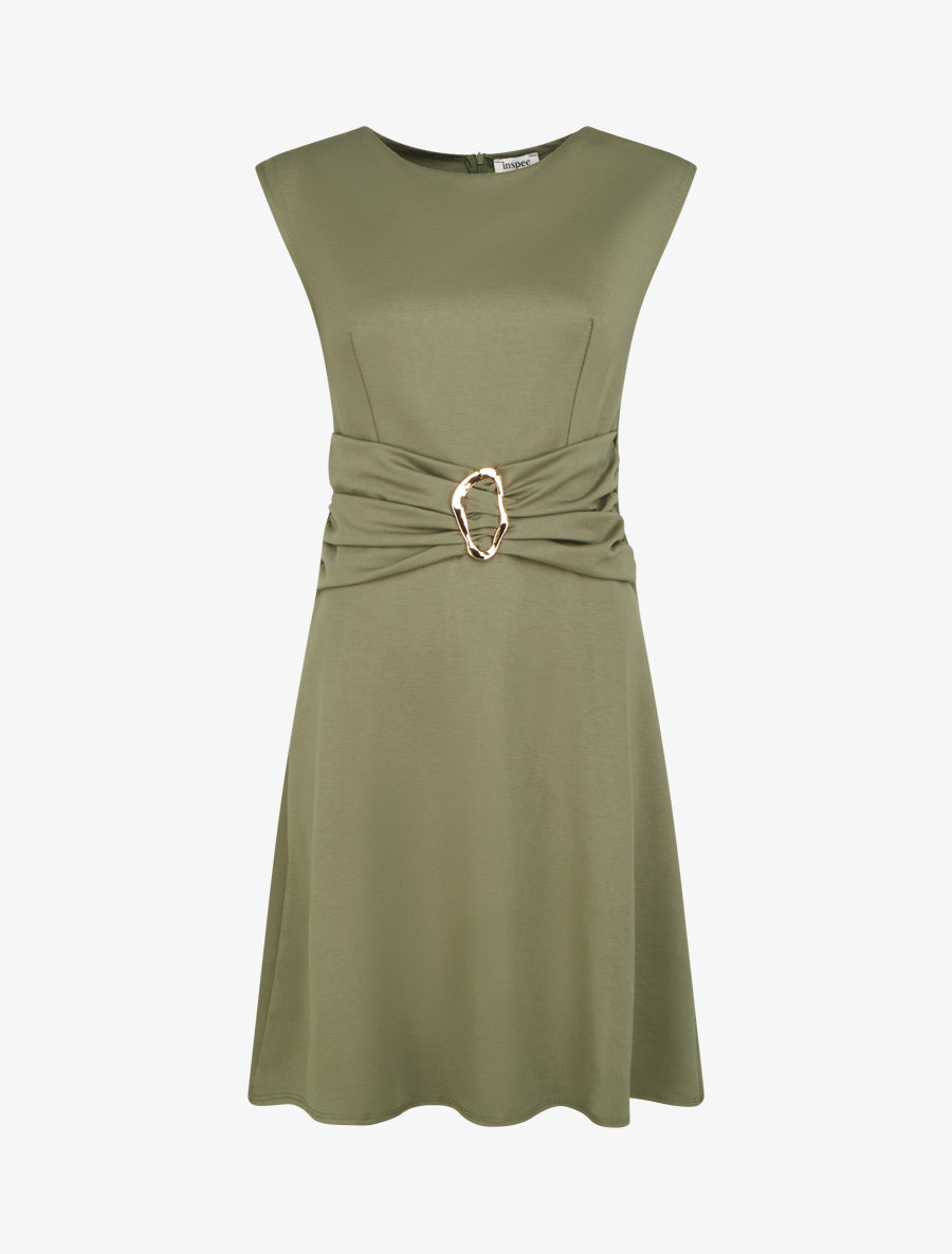 Robe evasée sans manches à boucle - Kaki - 1