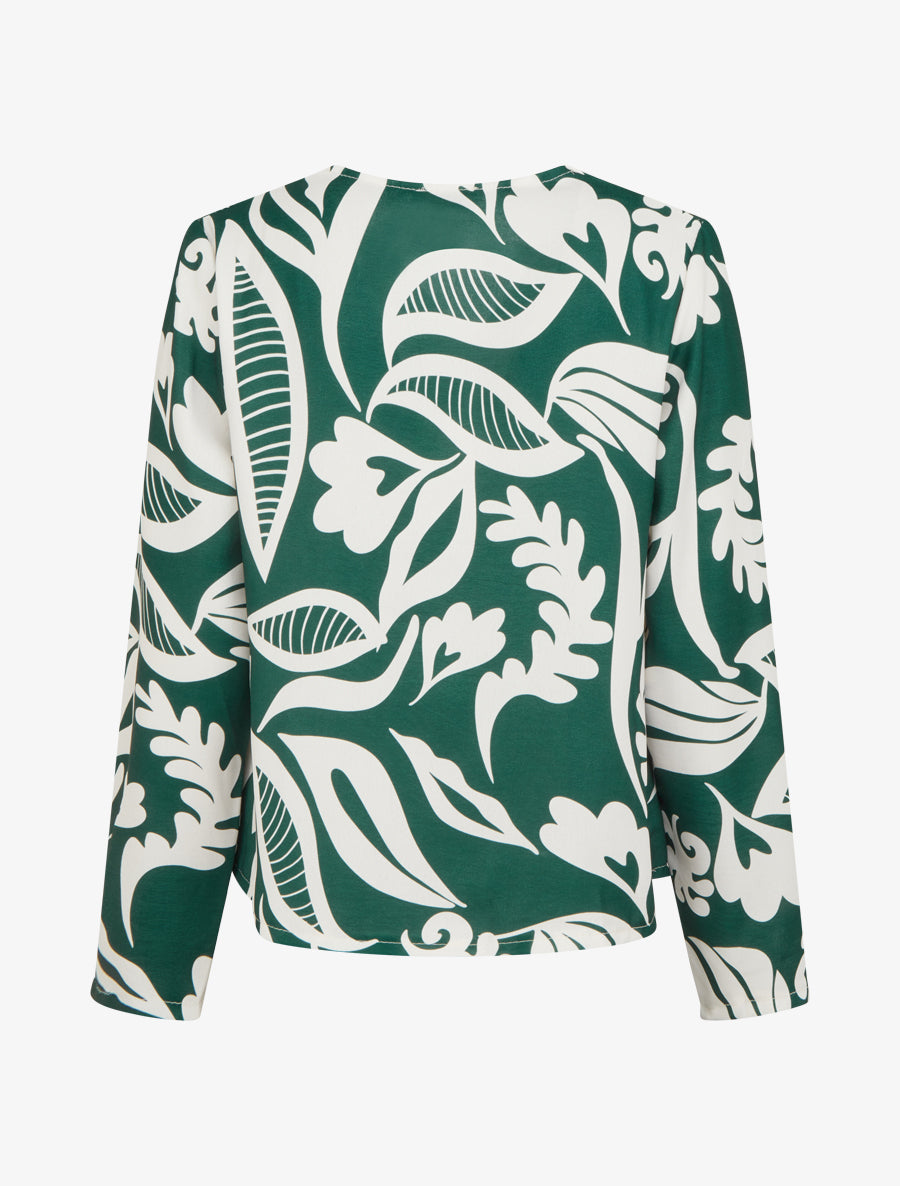 Blouse droite col V imprimé fantaisie - Vert foncé - 2