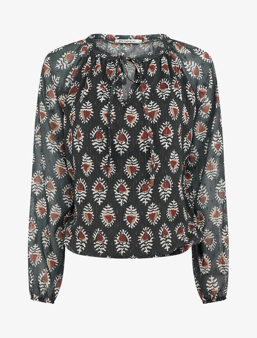 Top boule en voile imprimé fantaisie - Noir - 1