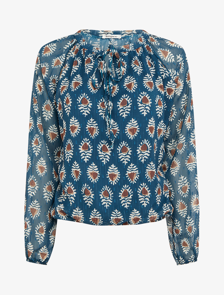 Top boule en voile imprimé fantaisie - Bleu canard - 1