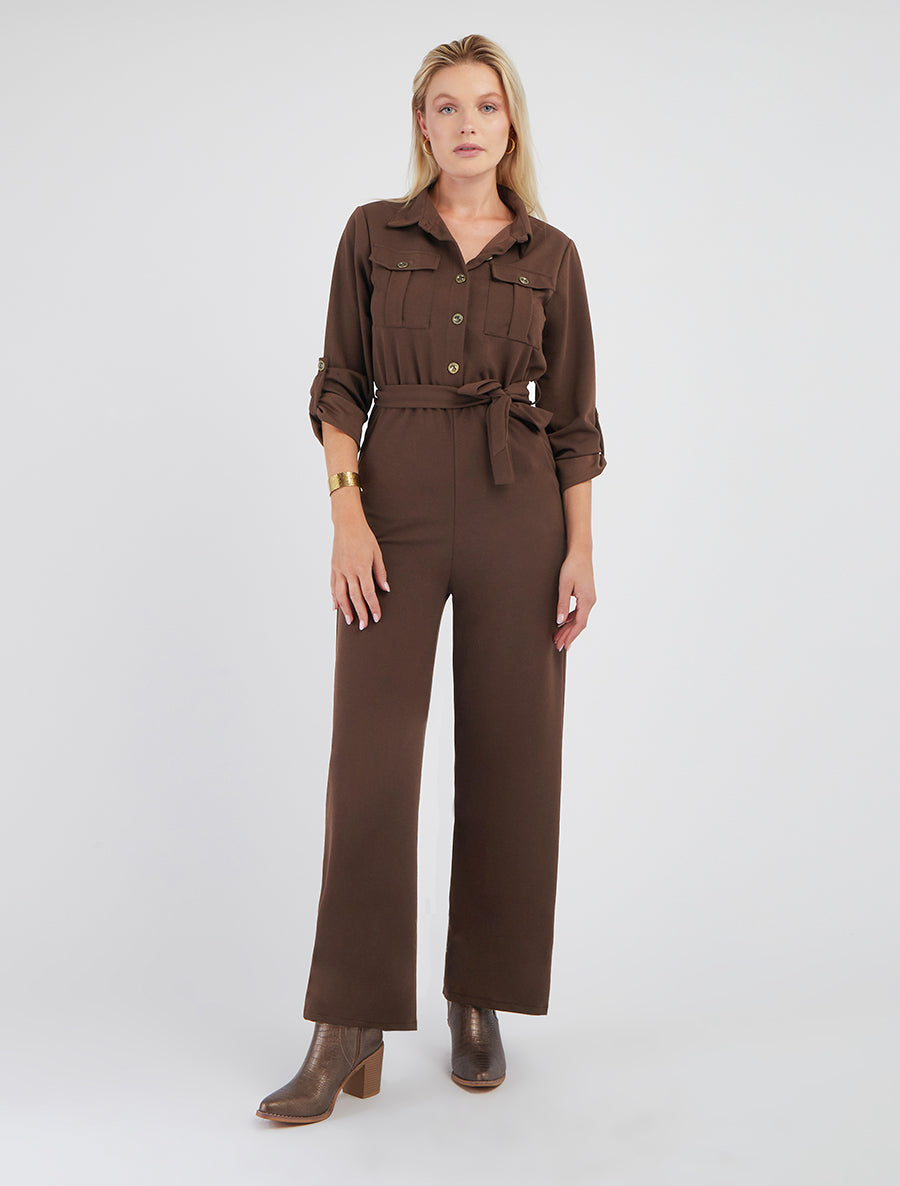 Combinaison droite manches retroussables - Marron