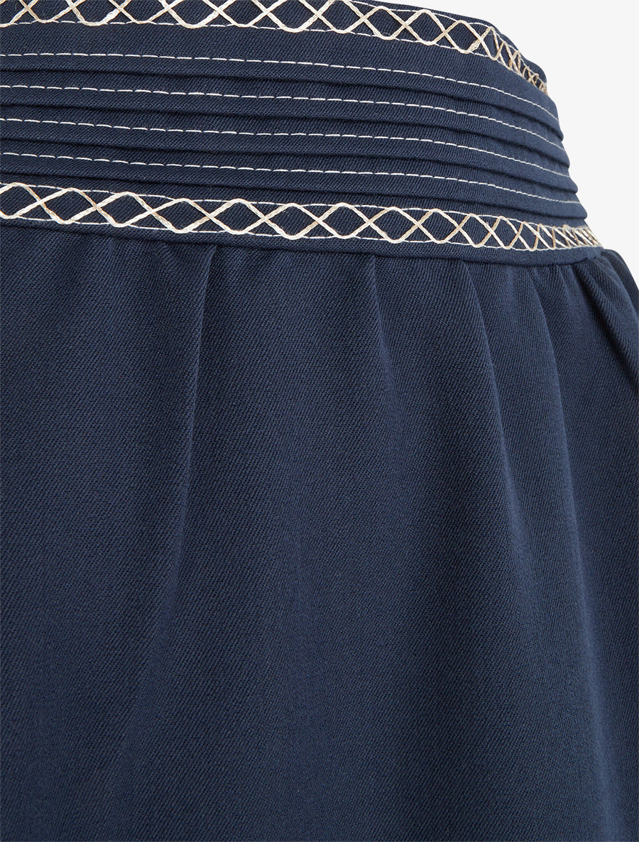 Jupe longue unie à détail brodé - Marine - 3