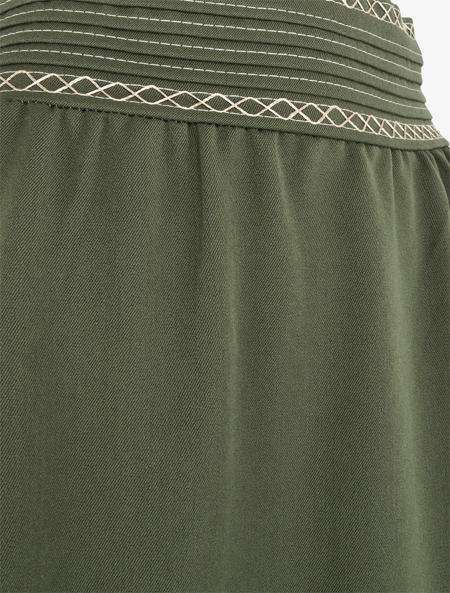 Jupe longue unie à détail brodé - Kaki - 3