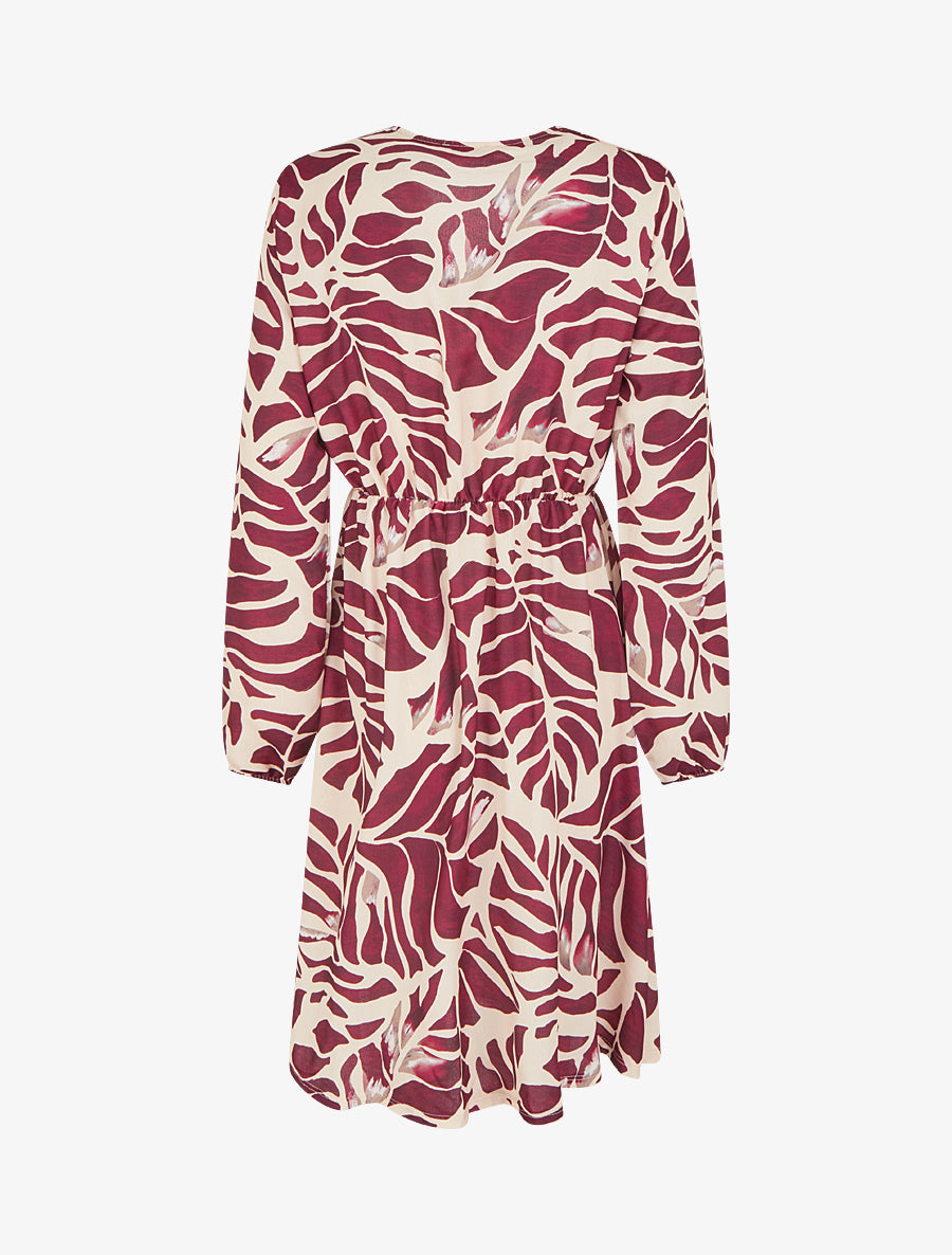 Robe élastiquée à imprimé fantaisie - Prune - 2